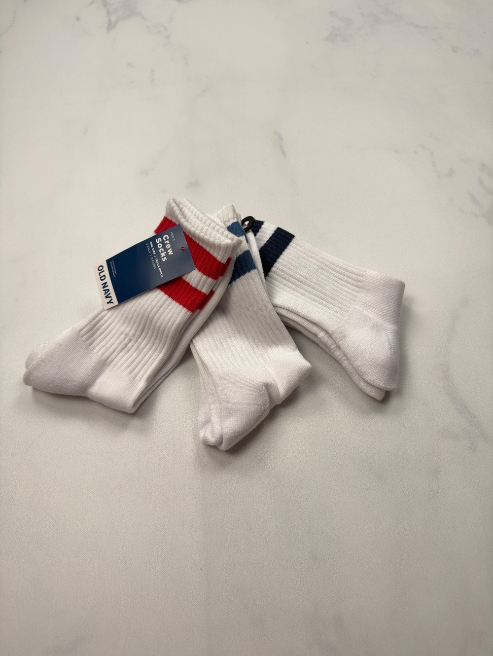 Old Navy Colorblock Crew Socks White Red Navy 2010s - Mens One Size NWT